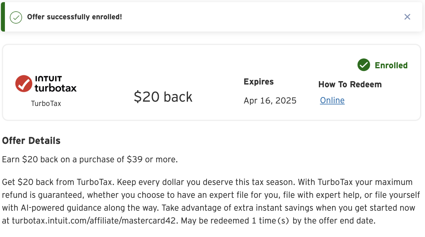 turbotax citi merchant offer